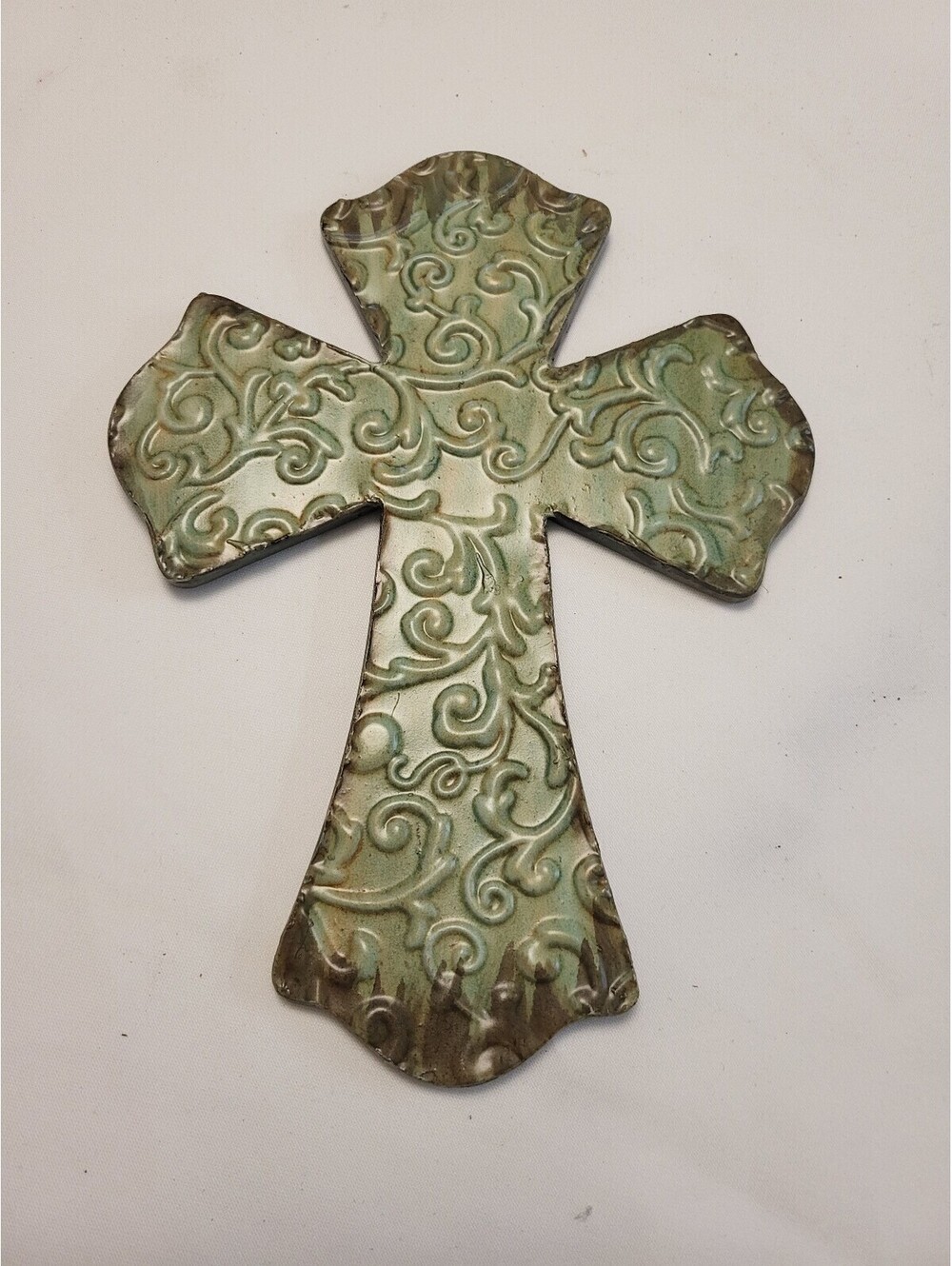 Decorative Metal 10x7.5" Cross with Elegant Scroll Design